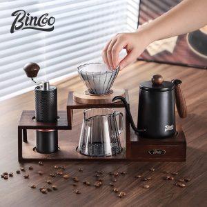 Bincoo手冲咖啡壶套装手磨咖啡机手摇收纳支架木质咖啡手冲壶全套